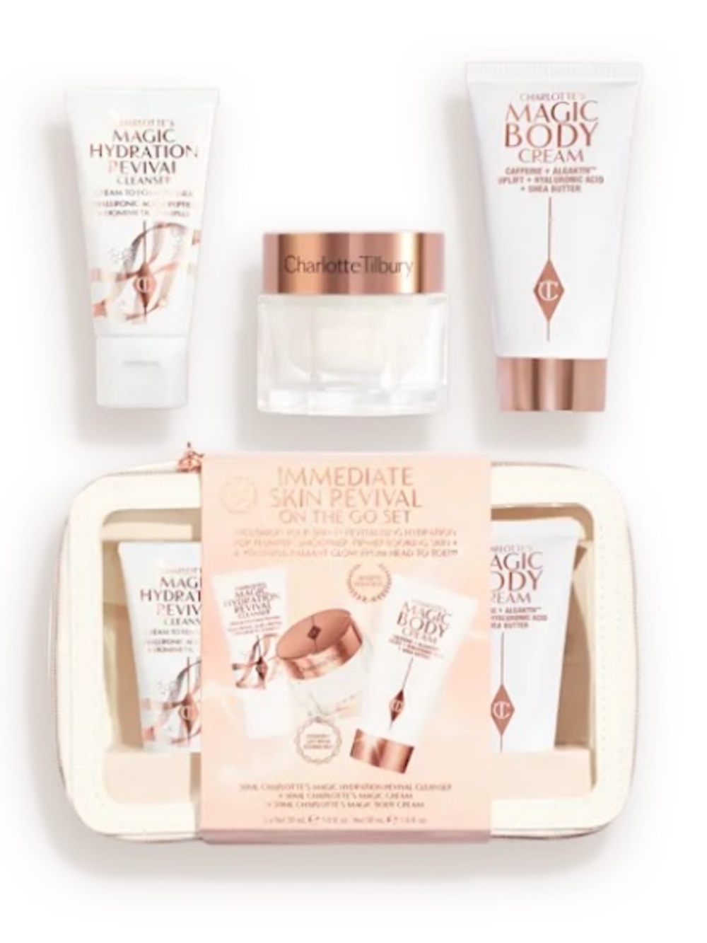 Charlotte Tilbury IMMEDIATE SKIN REVIVAL ON THE GO SET 3-Pcs NEW IN TRAVEL CASE!